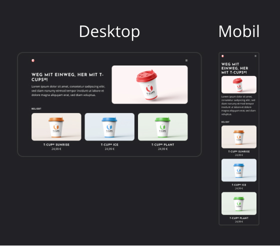 Darstellung derselben Elemente in unterschiedlicher Anordnung auf großen Bildschirmen (Desktop) und kleinen Bildschirmen (Mobil).